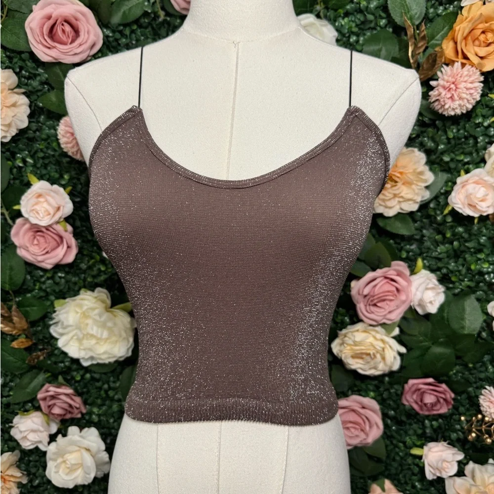 Free People Intimately Shimmery Spaghetti Strap Crop Top NWOT